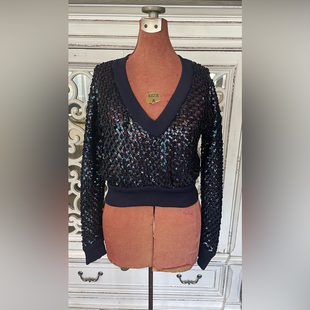 Vintage 1970’s Anthony Muto Navy Sequin Top (S)